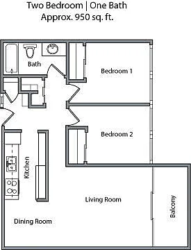 Floor plan 2 BR, 1 BA