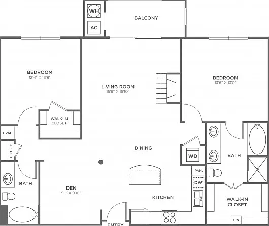 2 Bedroom 2 Bath (1,280 SF) 2 Bedroom 2 Bath (1,280 SF)