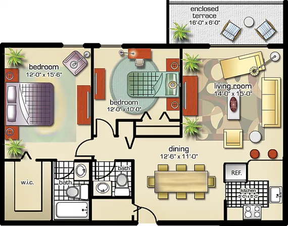Model C | 2 Bedrooms, 1.5 Baths Model C | 2 Bedrooms, 1.5 Baths