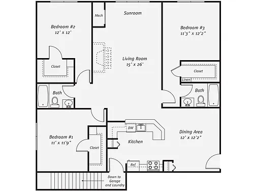 Floor plan 3 Bedroom 2 Bathroom