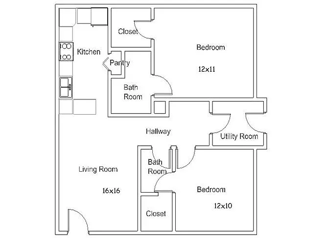 Floor plan 2 Bedroom 2 Bath Flat- 928