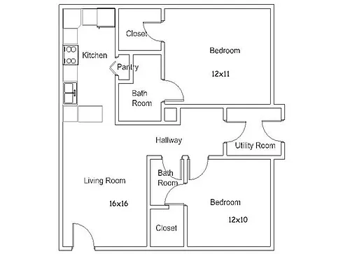 Floor plan 2 Bedroom 2 Bath Flat- 928