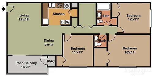 Floor plan 3BR-2BA