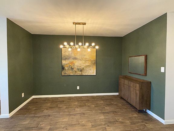 Beautiful designer paint & Light fixture for dining area off of the kitchen
