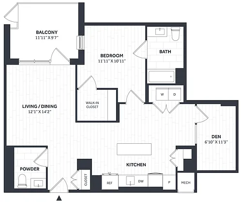 Floor plan 1 Bed/1.5 Bath Den - Stratos - BB04