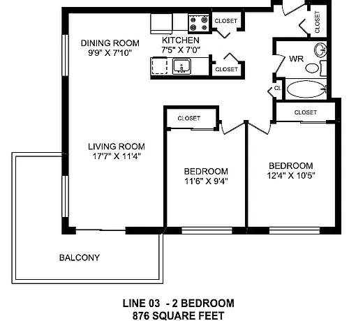 Floor plan 2 Bed 1 Bath C