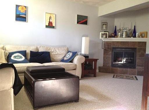 gas fireplace in den/furnished basement