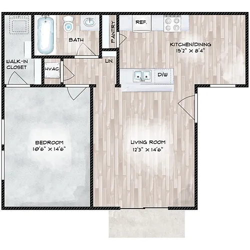 Floor plan Blanco 1 Bed 1 Bath