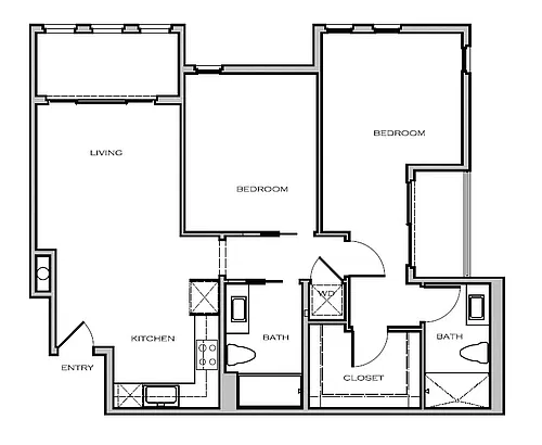 Floor plan 2 Bedrooms With Balcony