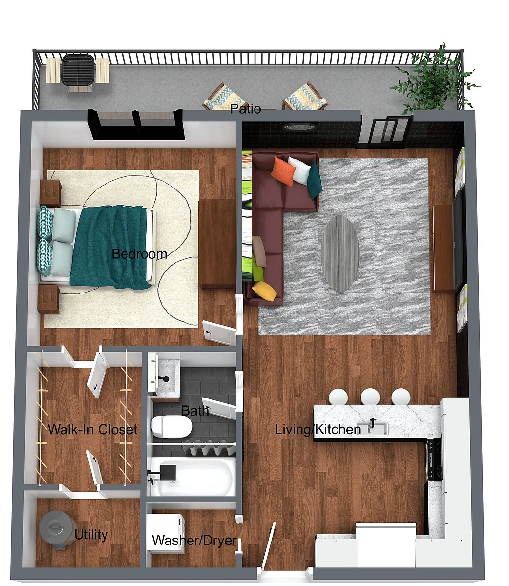 Floor plan 1 Bedroom w/ Patio