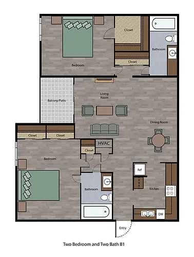 Floor plan Two Bedroom Two Bath