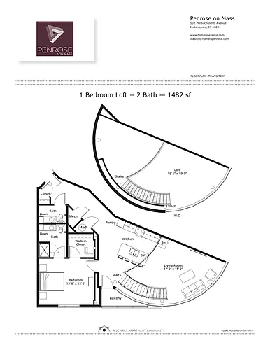Floor plan 1BR Loft G Mass Ave Curtain Wall (shower/corner/ma
