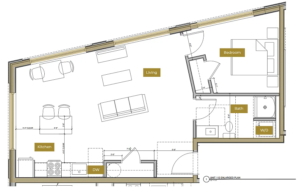 Floor plan 1 Bedroom Floor Plan E | Lofts North