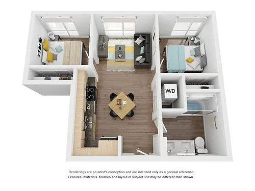 Floor plan Private Bed in a 2 Bed 1 Bath