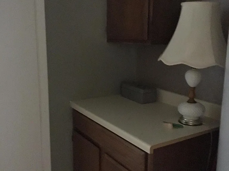 Shelf and cabinet in laundry room