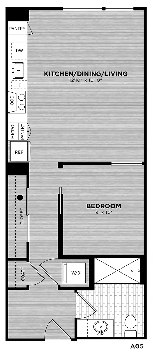 Floor plan 1 Bed - 1 Bath | Andres A05