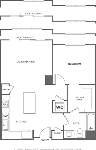 Floor plan One Bedroom One Bath (809 SF)