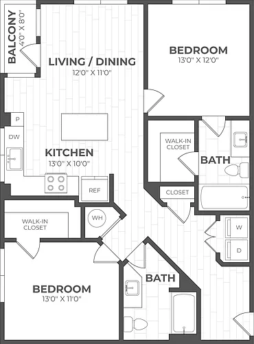 Floor plan 2 Bed/2 Bath-2C