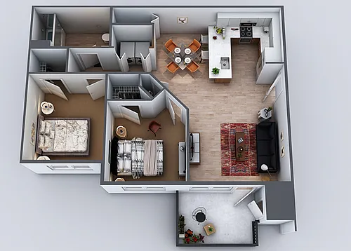 Floor plan 2 BEDROOM 1 BATH (Layout 1)