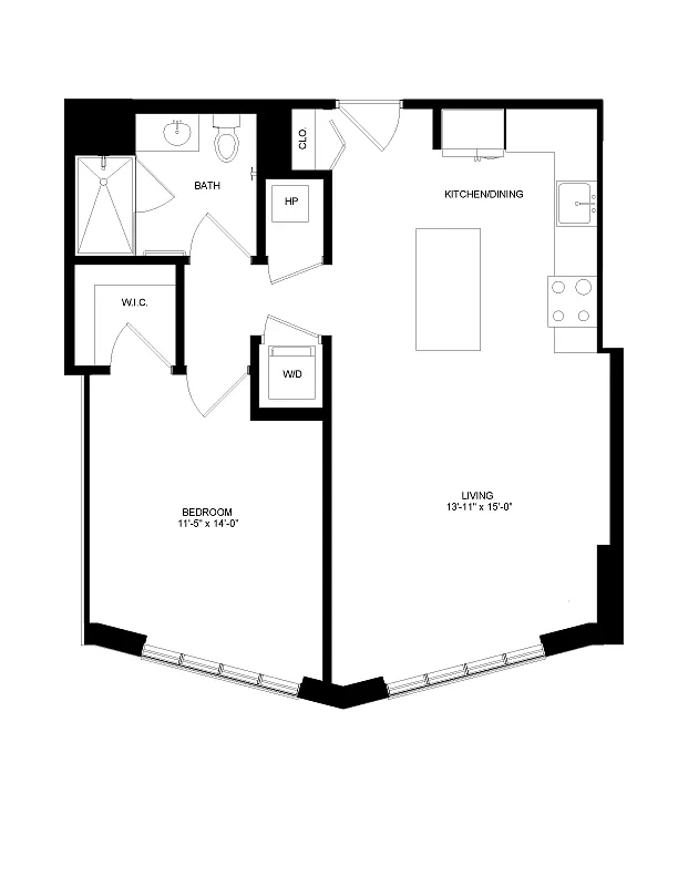Floor plan 1 Bed-1 Bath-P12