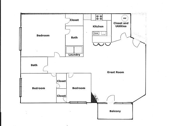 Floor plan of 1300 sf.