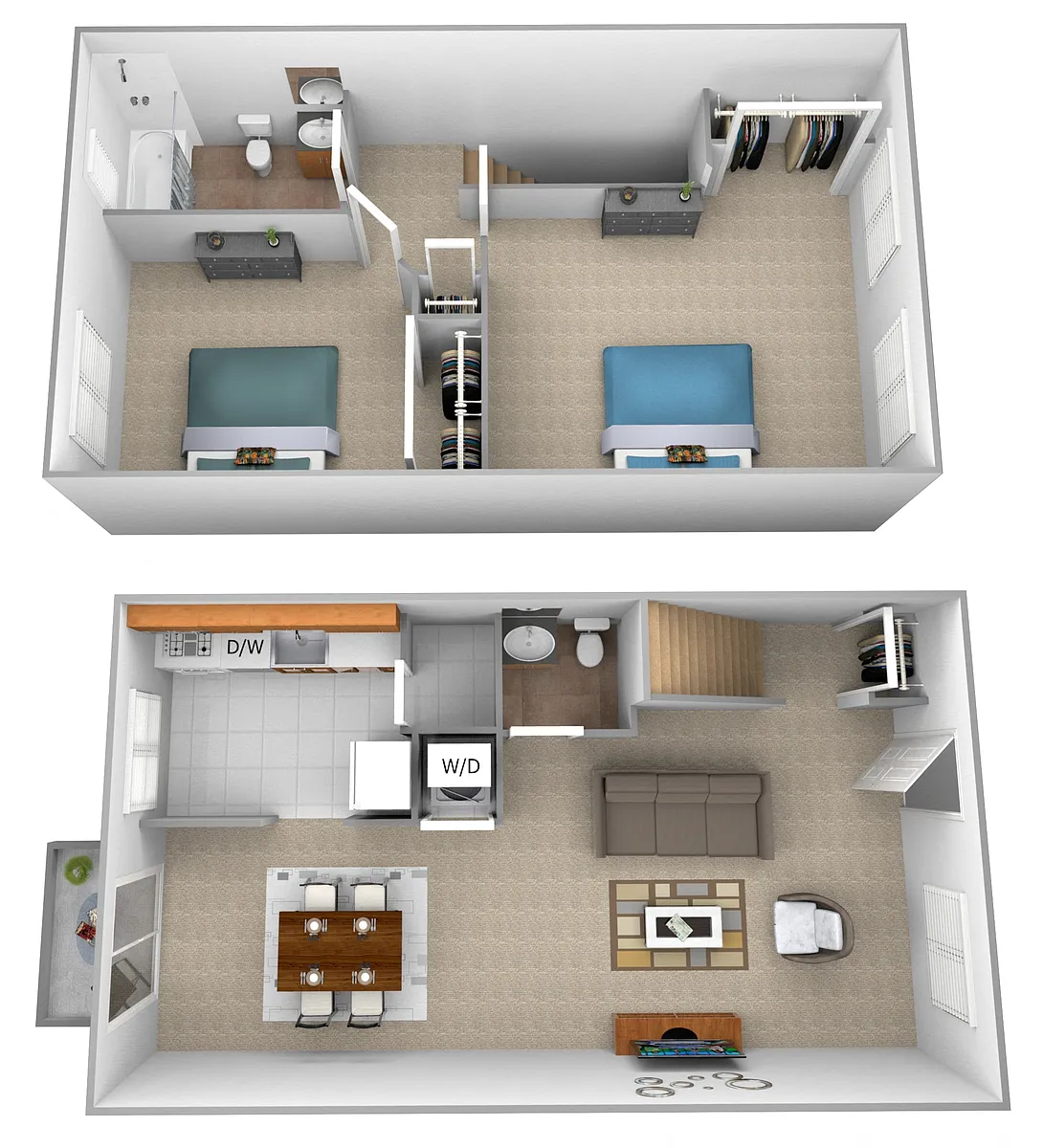 Floor plan 2 Bedrooms 1.5 Bath Townhome