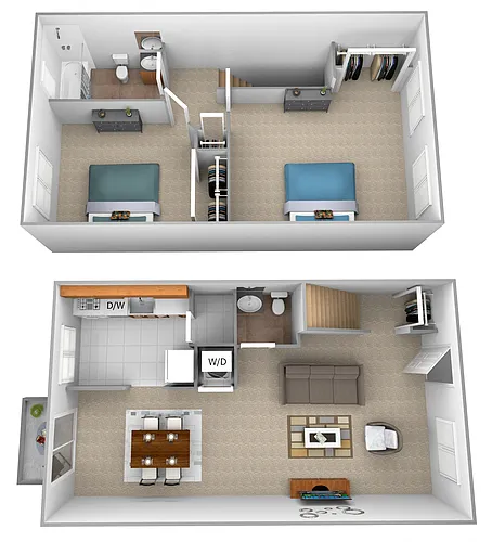 Floor plan 2 Bedrooms 1.5 Bath Townhome