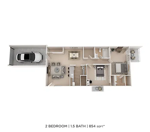 Floor plan 2 Bed 1.5 Bath A - 854sqft