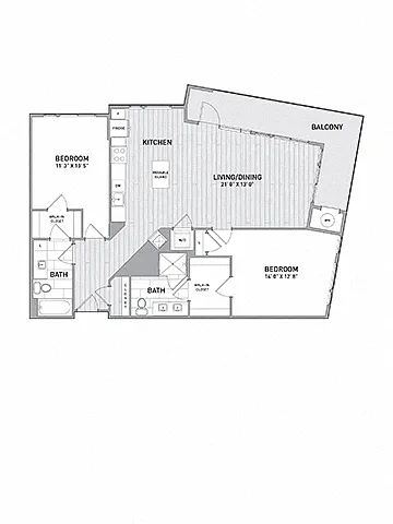 Floor plan 2 BED 2 BATH - 1,277