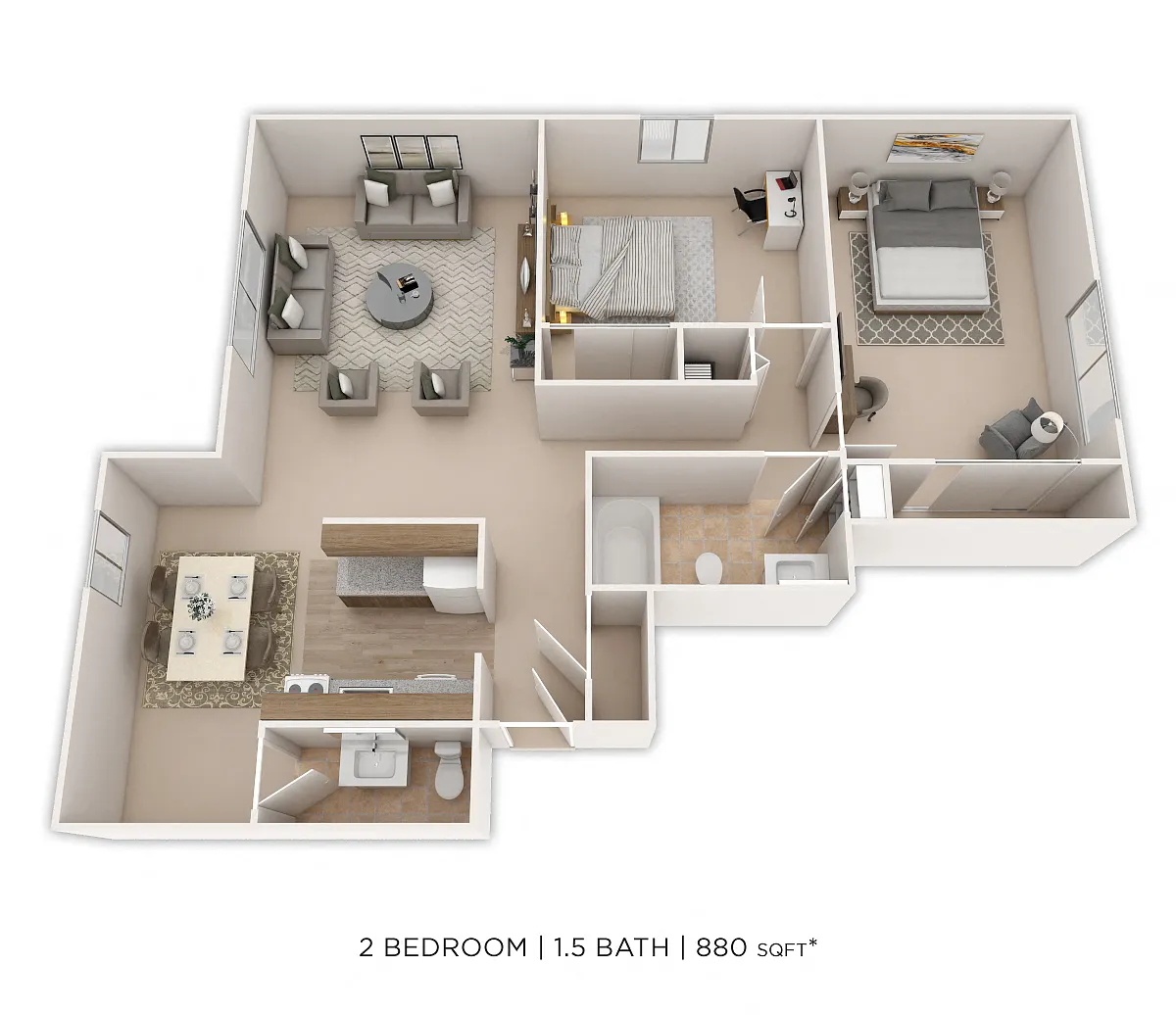 Floor plan Two Bedroom 1.5 Bath