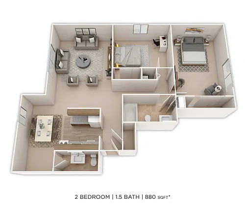 Floor plan Two Bedroom 1.5 Bath