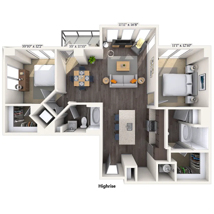 Floor plan High Rise 2x2 1202 SF
