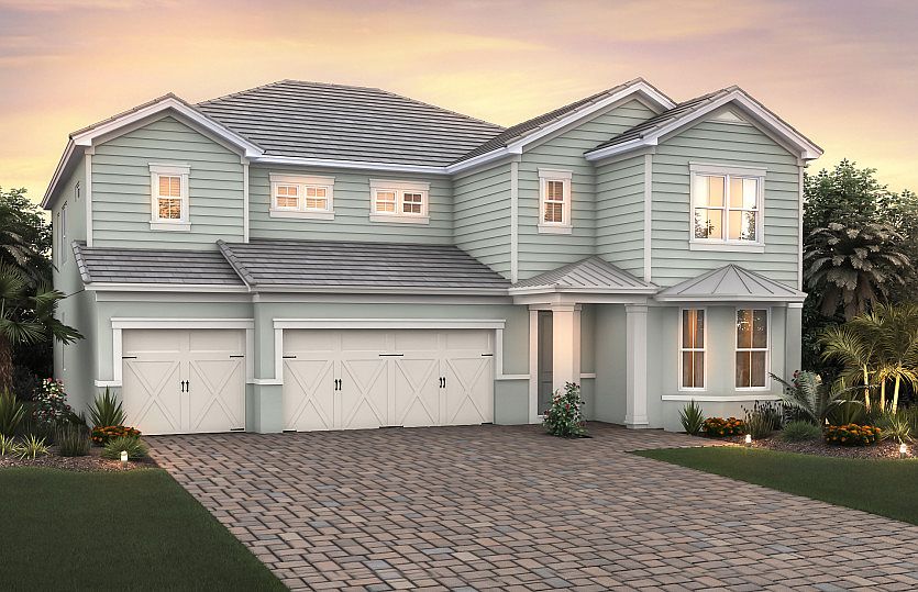 Exterior LC2A with bay window and 3-car garage