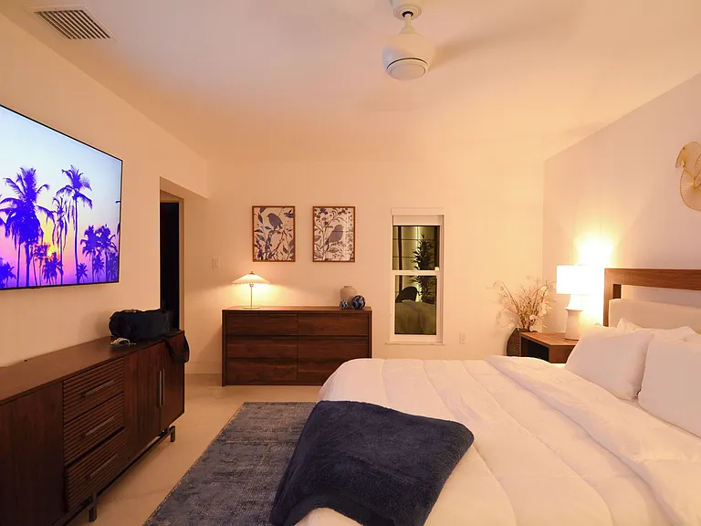 Master bedroom, 70" smart TV, master bath ensuite, large walk in closet