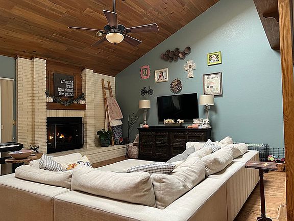 New flooring, fireplace 