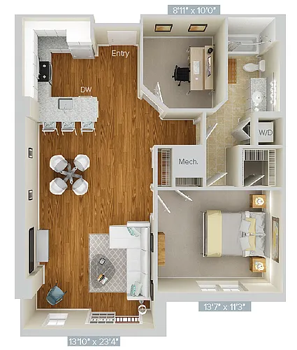 Floor plan A17D-1BR-Den