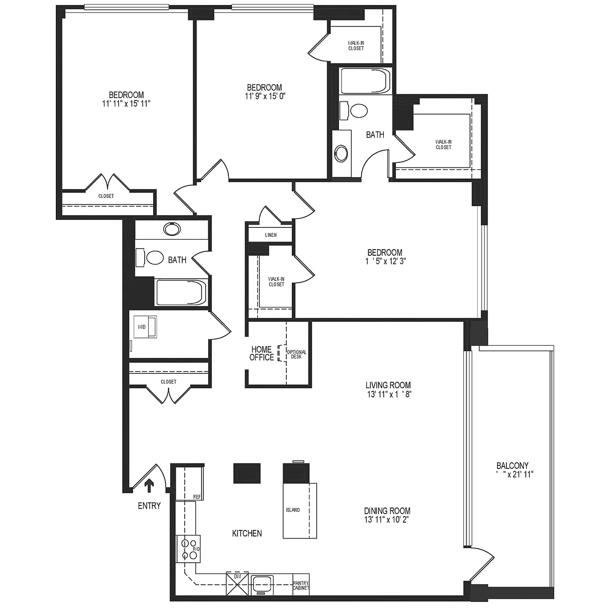 Floor plan 3 Bedroom 2 Bath 1725 SF 32ar