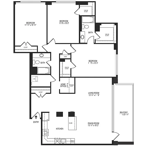 Floor plan 3 Bedroom 2 Bath 1725 SF 32ar