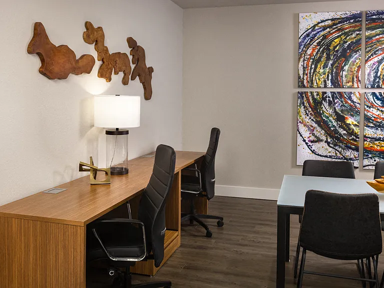 Business lounge with computers and printer