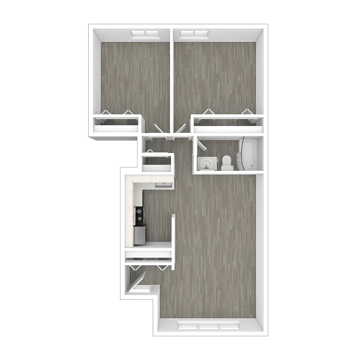 Floor plan Two Bedroom, One Bathroom (Standard)