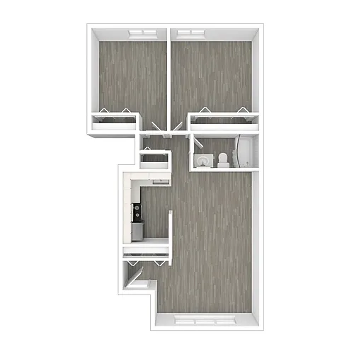 Floor plan Two Bedroom, One Bathroom (Standard)