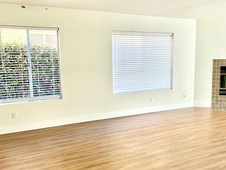 living room, dinning area with ceiling fan