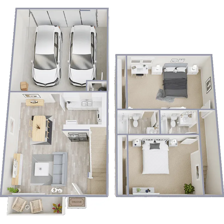 Floor plan 2 Bed 2 Bath - Townhouse
