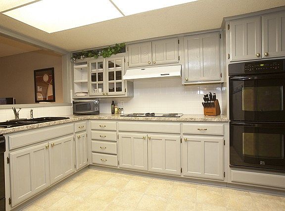 Painted gray kitchen cabinets