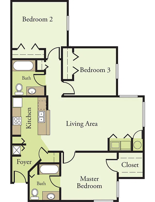 Floor plan Three Bedroom Two Bath