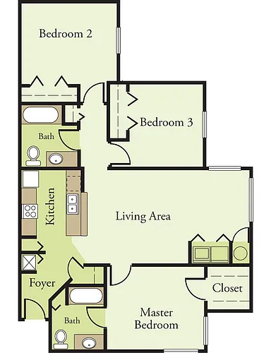 Floor plan Three Bedroom Two Bath