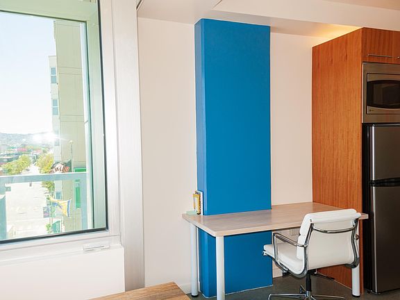 Custom made desk optimizing the use of space with a 4k monitor included but not shown in this photo.