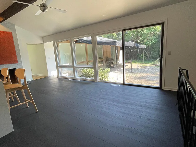 Kitchen space looking out to the back patio