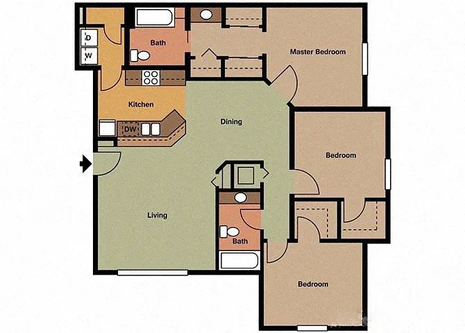 Floor plan Three Bedroom Two Bathroom 60%