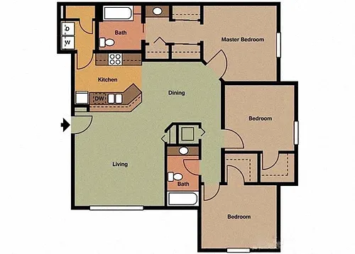 Floor plan Three Bedroom Two Bathroom 50%